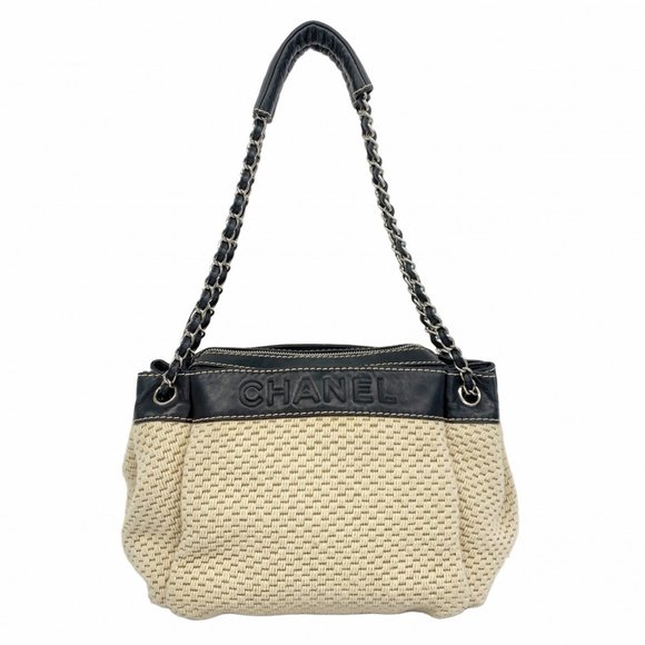 Chanel shoulder bag lambskin cotton beige black ladies - Picture 1 of 10